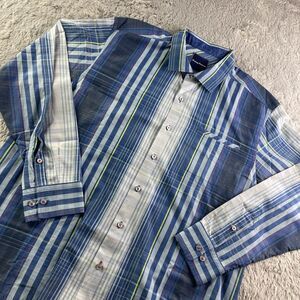 Tommy Bahama Button Shirt Mens Extra Large Blue Yellow Tartan Business Casual